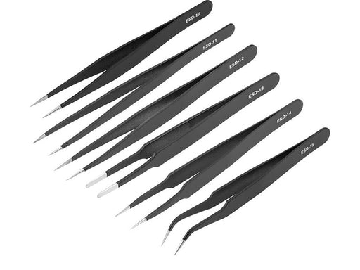 Precision ESD-Safe Anti-Static Tweezers Set (6 Pieces) for Electronics
