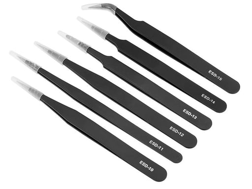 Precision ESD-Safe Anti-Static Tweezers Set (6 Pieces) for Electronics