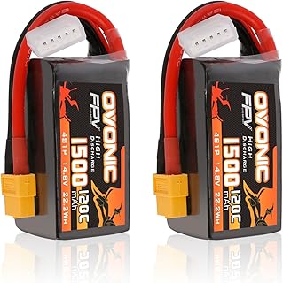 OVONIC 14.8V 120C 1500mAh 4S Lipo Battery Battery with XT60 Plug for FPV Drone Quadcopter Helicopter Airplane RC Boat RC Car RC Models(2 Pack)