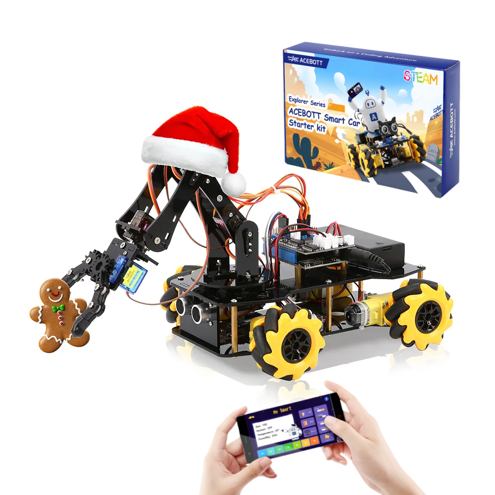 ACEBOTT 5-DOF Programmable Robot Arm Car Kit - 2-in-1 STEM Smart Robotic Set