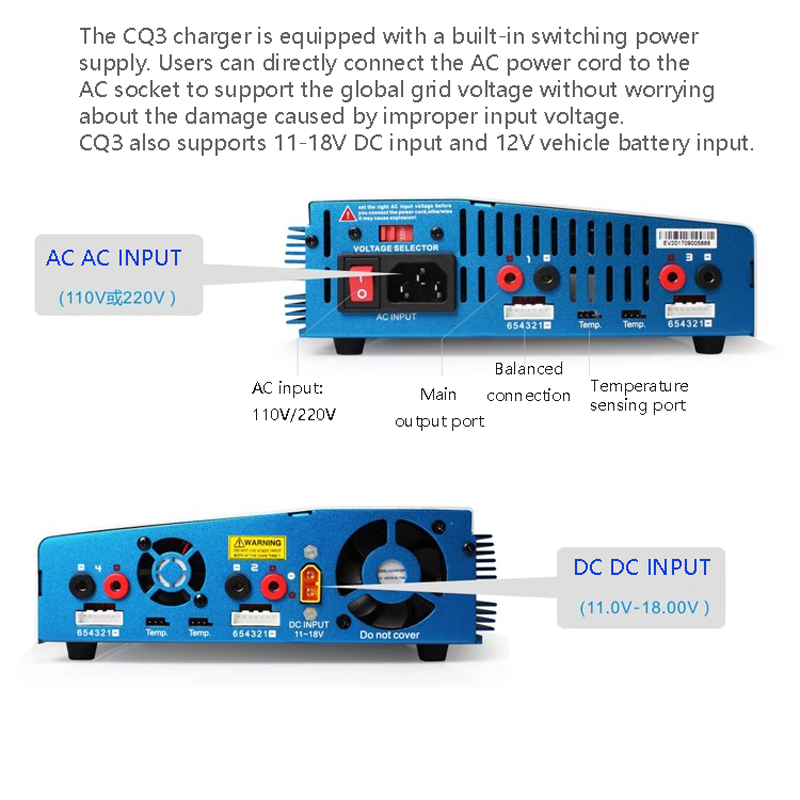 EV-PEAK 蓝色 CQ3 四通道独立输出 6S 100W 多功能平衡充电器 私模中国制造 无人机遥控飞机