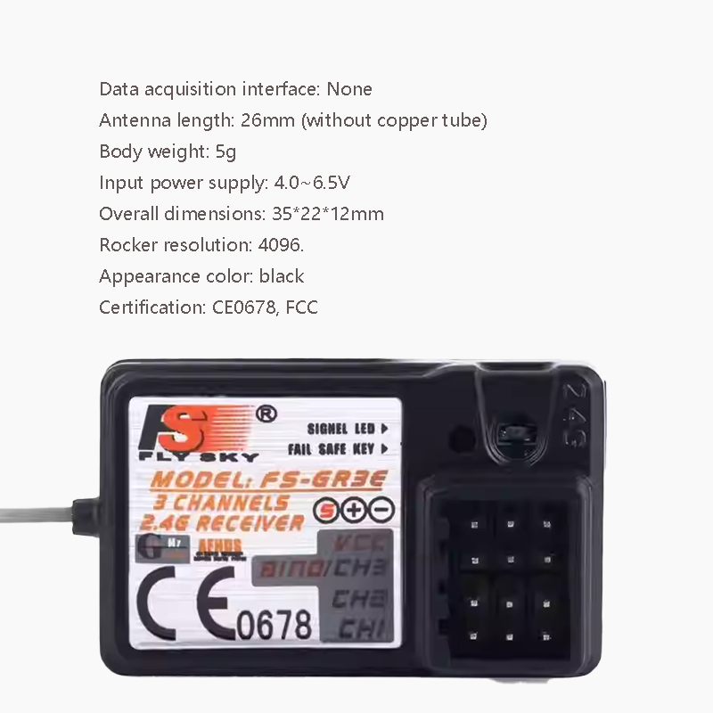 飞天FS-GR3E 3通道2.4G GR3E接收器，带故障安全GT3B GR3C升级，适用于遥控汽车卡车船GT3 GT2发射器CH3 GFSK