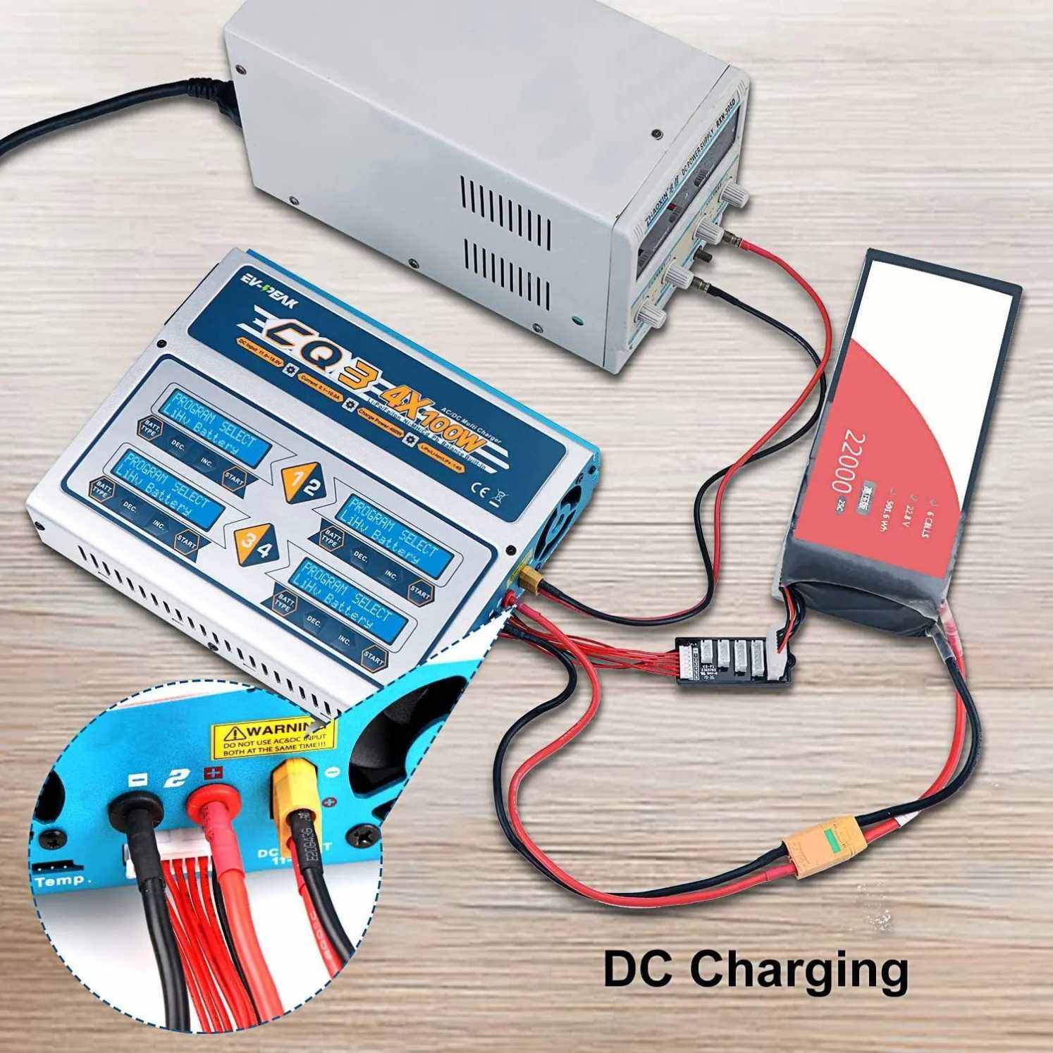 EV-PEAK 蓝色 CQ3 四通道独立输出 6S 100W 多功能平衡充电器 私模中国制造 无人机遥控飞机